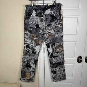 MNML Paneled Blanket Pants Mens 32 Black White Patchwork Tapestry Trousers NEW